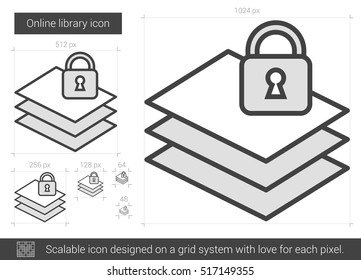 Online library vector line icon isolated on white background. Online library line icon for infographic, website or app. Scalable icon designed on a grid system.