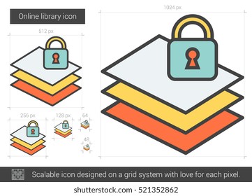 Online library vector line icon isolated on white background. Online library line icon for infographic, website or app. Scalable icon designed on a grid system.