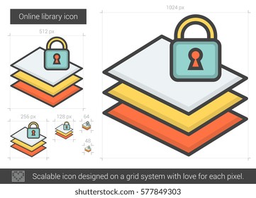 Online library vector line icon isolated on white background. Online library line icon for infographic, website or app. Scalable icon designed on a grid system.