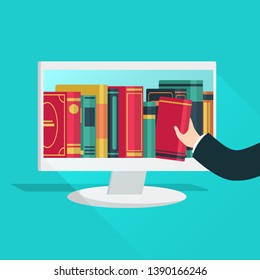 Online Library. Website Books Store Learning Digital Study Read Ebook Catalog Education Files Internet Shop Device Flat Vector Bookstore Concept