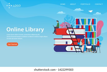 online library, website template, vector layered, easy to edit and customize, illustration concept