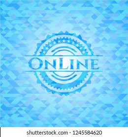 Online light blue emblem with mosaic background