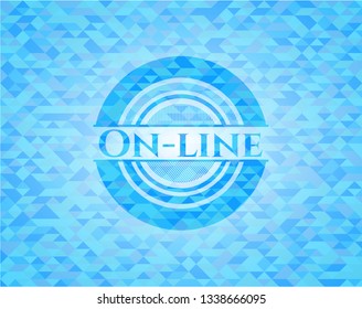 On-line light blue emblem with triangle mosaic background