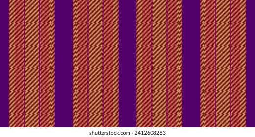 Online lines texture textile, revival stripe pattern background. Motif vertical seamless vector fabric in purple and orange color.