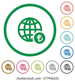Online Lira payment flat color icons in round outlines on white background