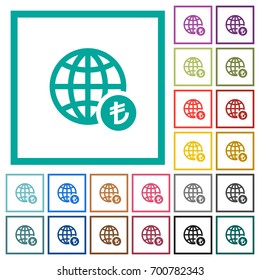 Online Lira payment flat color icons with quadrant frames on white background