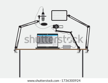 Online Live Broadcast accessories and device set vector illustration