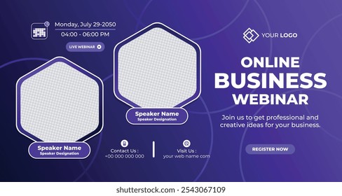 Online Live Corporate Business Webinar Web Banner. Annual Business Invitation Conference Template. Live Webinar learning, Course Announcement Poster Concept Social Media Post, and Banner Design