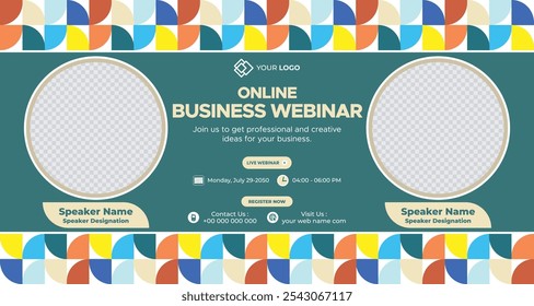 Banner da Web Online do Seminário Corporativo ao Vivo. Modelo de Conferência de Convite Comercial Anual. Aprendizado de Webinar ao vivo, anúncio de curso, postagem de mídia social e design de banner