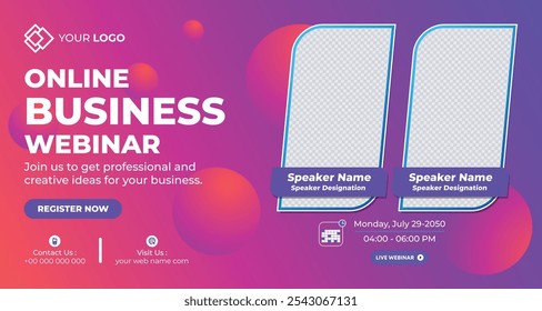 Online Live Corporate Business Webinar Web Banner. Annual Business Invitation Conference Template. Live Webinar learning, Course Announcement Poster Concept Social Media Post, and Banner Design