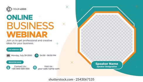 Banner da Web Online do Seminário Corporativo ao Vivo. Modelo de Conferência de Convite Comercial Anual. Aprendizado de Webinar ao vivo, anúncio de curso, postagem de mídia social e design de banner