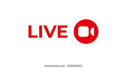 Online live stream logo. Red video broadcast icon.