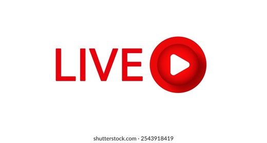 Logotipo de transmissão ao vivo online. Ícone vermelho de difusão de vídeo.
