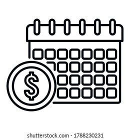 Online loan calendar date icon. Outline online loan calendar date vector icon for web design isolated on white background