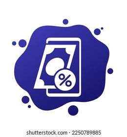préstamo en línea en icono de vector de banca móvil