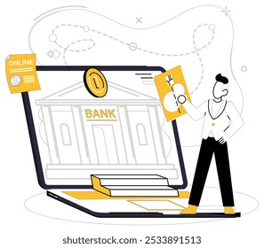 Online loan vector illustration. Economic prosperity takes flight on wings online loans, soaring high in digital sky Success is harvest reaped from fields financial investment and online loans