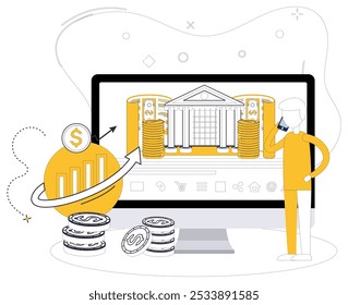 Online loan vector illustration. Economy and finance converge in symphony online loans, orchestrating prosperous future The internet becomes fertile ground for financial blooms, nourished by water