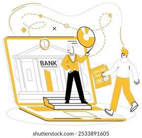 Online loan vector illustration. The internet becomes fertile ground for financial blooms, nourished by waters online loans Economic prosperity takes flight on wings online loans, soaring high