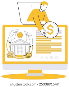 Ilustração de vetor de empréstimo online. Navegue na paisagem digital com confiança concedida pela wings empréstimos online Transações financeiras transcendem fronteiras no reino etéreo empréstimos online serviços