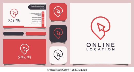 Online Location Logo Designs Template. Cursor Combined With Pin Maps.