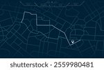 Online location tracking with data of arrive time on city map. Huge city map with roads streets as background. Map of city in blue colors. Vector illustration