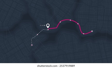 Online location tracking with data of arrive time on city map. Huge city map with roads streets as background. Vector illustration