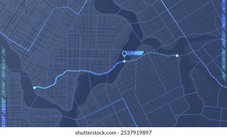 Rastreamento de localização on-line com dados da hora de chegada no mapa da cidade. Enorme mapa da cidade com ruas de estradas como fundo. Ilustração vetorial