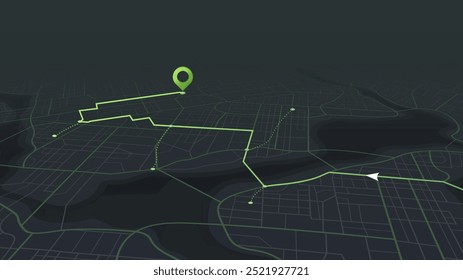 Online location tracking on isometric city map. Navigation on map with multiple markers along the route. Vector illustration