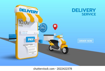 Online logistic 24 hours payment and delivery service on smartphone. Delivered by scooter bike, fast, safety and provide convenience to customers who use the service.