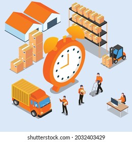 Online logistic distribution 3d isometric vector illustration concept for banner, website, landing page, ads, flyer
