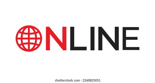 Online logo vector illustration. Simple text logo with planet. Online icon . 10 eps