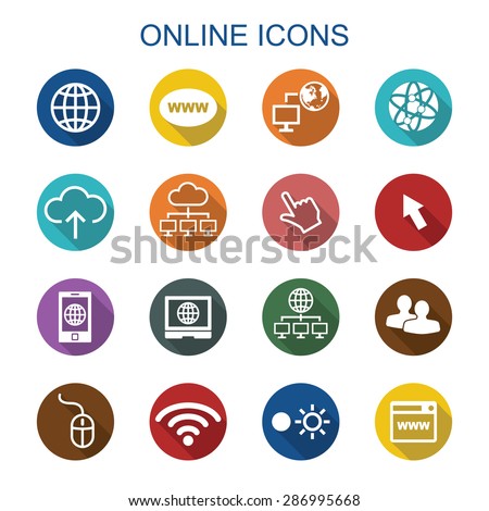 online long shadow icons, flat vector symbols