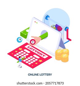 Online lottery concept. Isometric vector illustration on white background