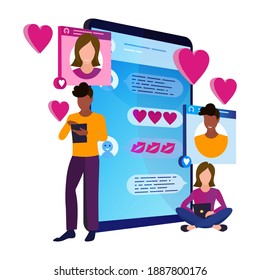 Online love, internet dating. A man and a woman are chatting. Valentine's day in quarantine.