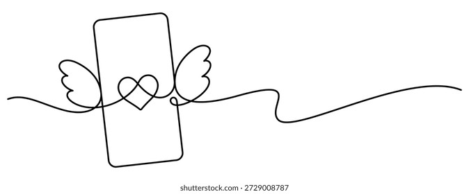 Concepto de mensajería de amor en línea Dibujo de línea continua San Valentín Envío romántico Amor usando el teléfono Redes sociales Ilustración de línea delgada Minimalismo