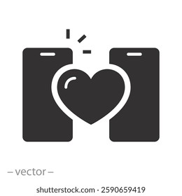 online lovers, long distance love icon, dating and relationship in a mobile, flat vector illustration