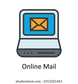Vector de correo en línea   Rellenar ilustración de diseño de iconos de esquema. Símbolo de marketing digital sobre archivo EPS 10 de fondo blanco