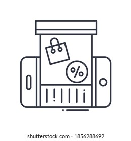 Icono de centro comercial en línea, ilustración lineal aislada, vector de línea delgada, signo de diseño web, símbolo de concepto de contorno con trazo editable sobre fondo blanco.