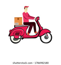 Lovely Girl Riding On Red Moped Stock Vector (Royalty Free) 429095059