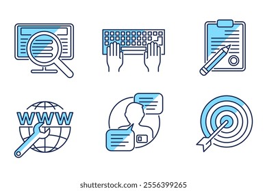 Online management, internet marketing, site maintenance - vector icons set