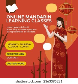Online Mandarin Learning Course Webinar Poster Design great for Social Media Post Template