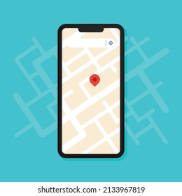 online map application on mobile phone kawaii doodle flat vector illustration icon