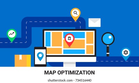 Online map, location, local listing vector illustration with icons