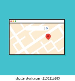 online map in popup window pc kawaii doodle flat vector illustration icon
