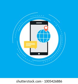 Online mapping and locating on smartphone, GPS navigation flat vector illustration design. Design for web banners and apps