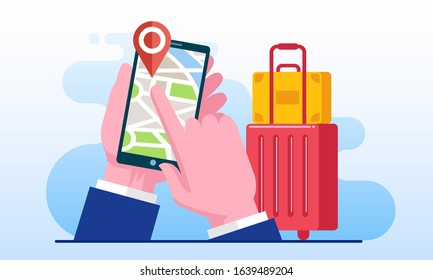 Online maps, gps, location, roadway, application map landing page website illustration flat vector template 