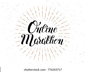 Online marathon vector hand written lettering. Vector element for design. Hand drawn lettering isolated on background. 
