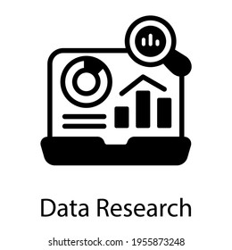 Online market analysis, data research icon in solid editable design  