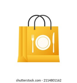 Online market. Flat icon with food delivery bag for package paper design. Online store.