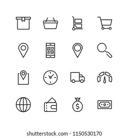 Online market flat icon set. Single high quality outline symbol of info for web design or mobile app. Thin line signs for design logo, visit card, etc. Outline logo of graphic online market